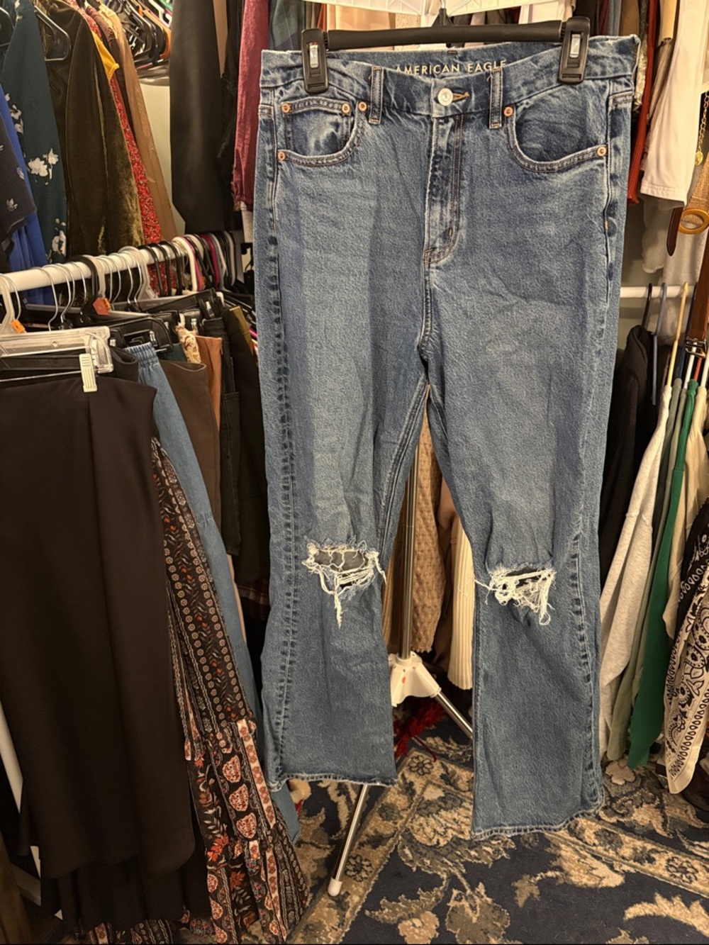 American Eagle Outfitters Light Blue Ripped Flare Jeans